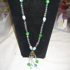 VINTAGE BLUE/GREEN/WHITE GLASS PENDANT  NECKLACE